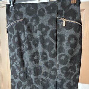 Michael Kors Skirt 6P Animal Print Black/Gray Knee Length Lined